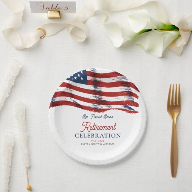  Modern American Flag 4th of July Army Retirement  Paper Plates (Wedding)
