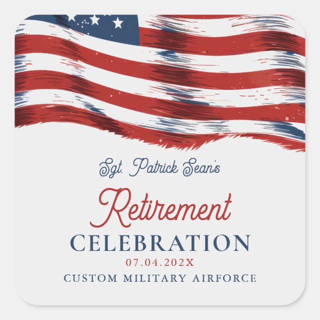  Modern American Flag 4th of July Army Retirement  Square Sticker (Front)