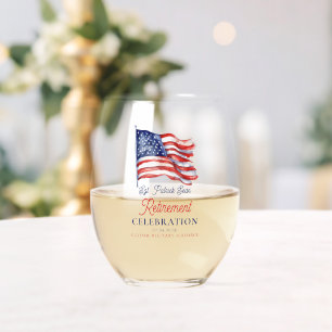 Modern American Flag 4th of July Army Retirement Stemless Wine Glass