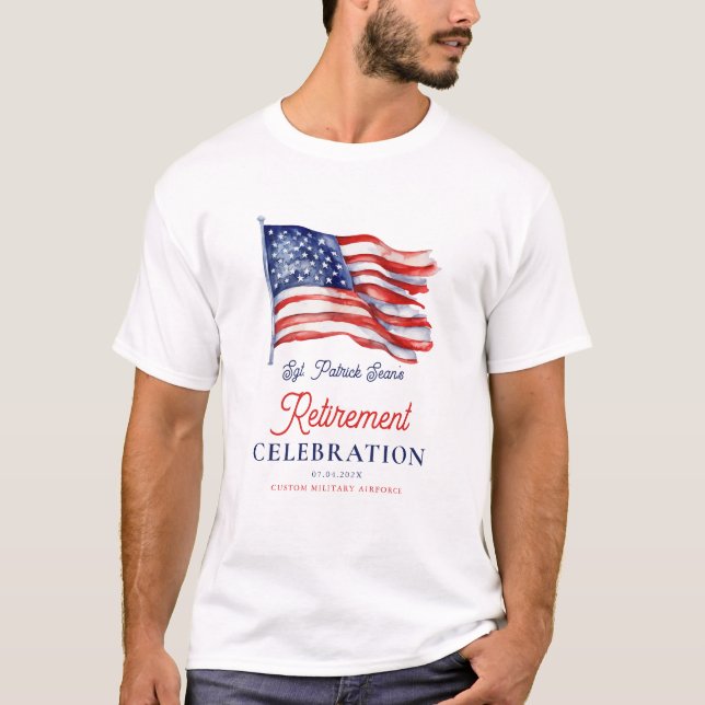 Modern American Flag 4th of July Army Retirement  T-Shirt (Front)
