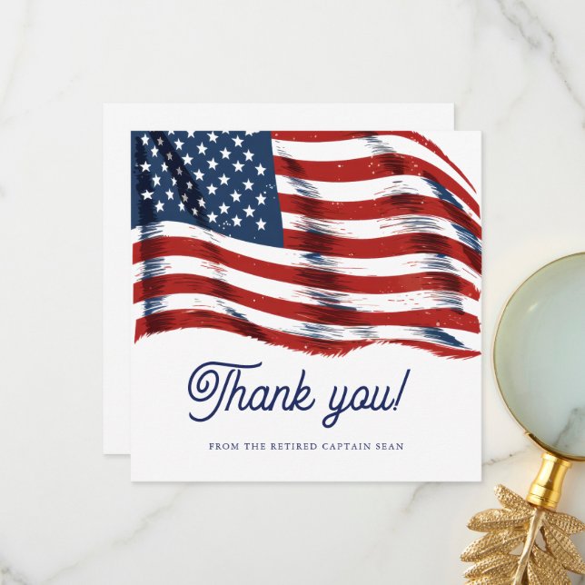  Modern American Flag 4th of July Army Retirement  Thank You Card (Front/Back In Situ)