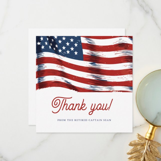  Modern American Flag 4th of July Army Retirement  Thank You Card (Front/Back In Situ)