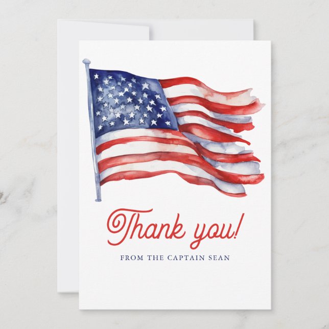  Modern American Flag 4th of July Army Retirement  Thank You Card (Front)
