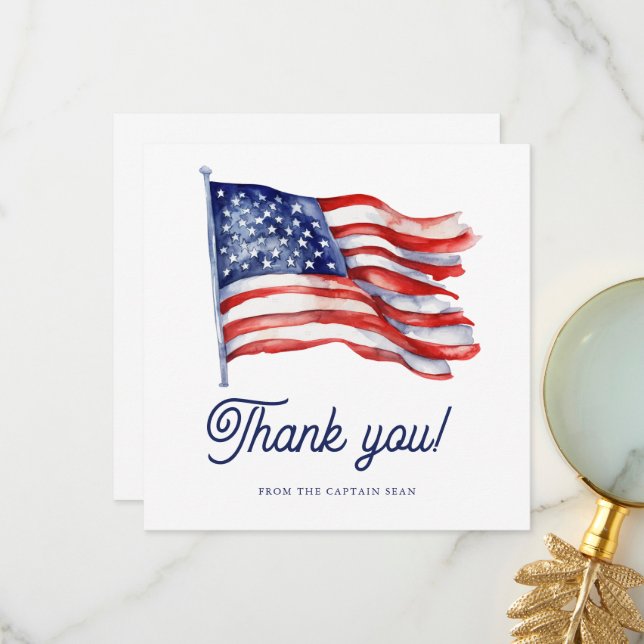 Modern American Flag 4th of July Army Retirement  Thank You Card (Front/Back In Situ)
