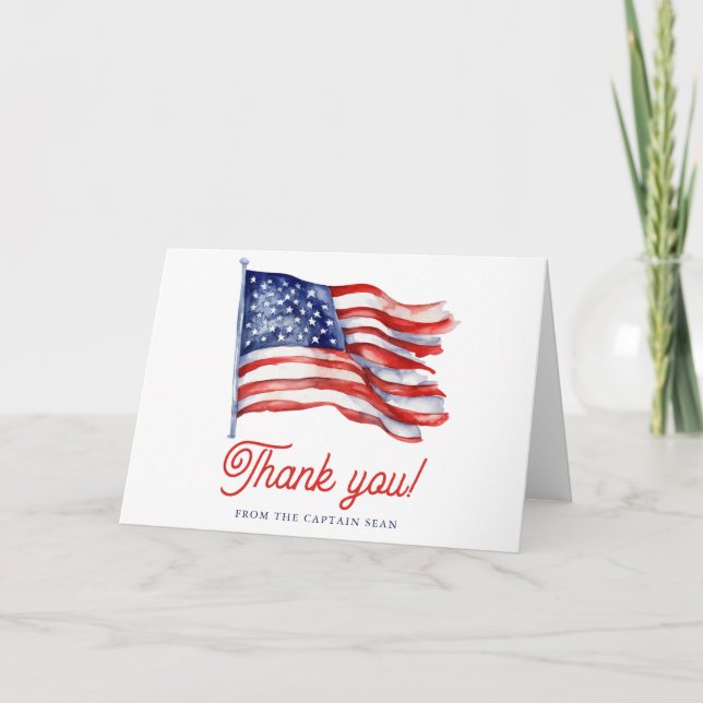  Modern American Flag 4th of July Army Retirement  Thank You Card (Front)