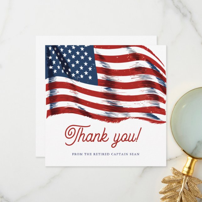  Modern American Flag 4th of July Army Retirement  Thank You Card (Front/Back In Situ)
