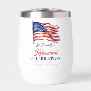 Modern American Flag 4th of July Army Retirement Thermal Wine Tumbler