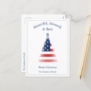 Modern American Flag Christmas Tree Patriotic Holiday Postcard
