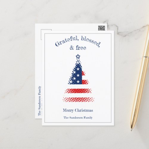 Modern American Flag Christmas Tree Patriotic  Holiday Postcard