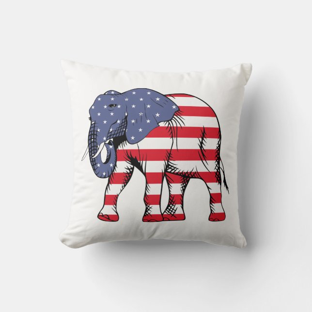 Modern American Flag Elephant Throw Pillow (Front)