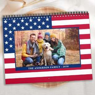 Modern American Flag Patriotic Family Photos  Calendar