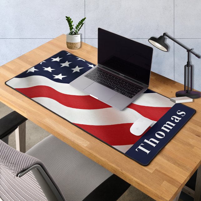 Modern American Flag Personalized Patriotic Desk Mat (Creator Uploaded)
