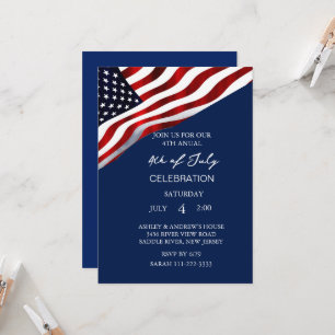 Modern American Flag Red White And Blue Patriotic Invitation