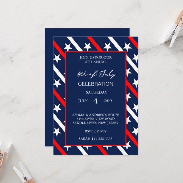 Modern American Flag Red White And Blue Patriotic  Invitation (Front/Back In Situ)