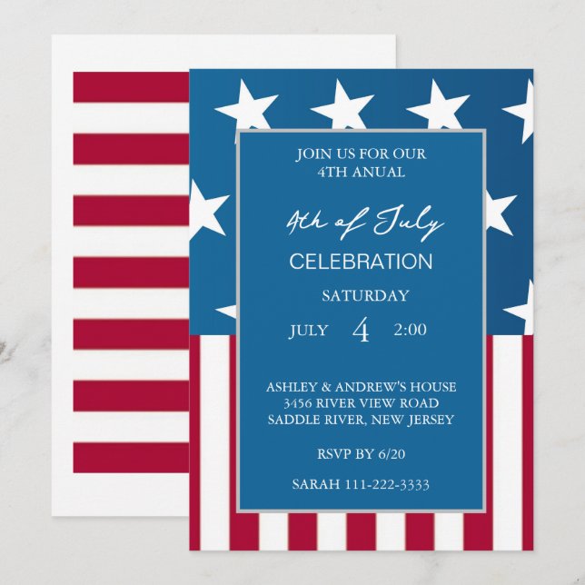 Modern American Flag Red White And Blue Patriotic  Invitation (Front/Back)