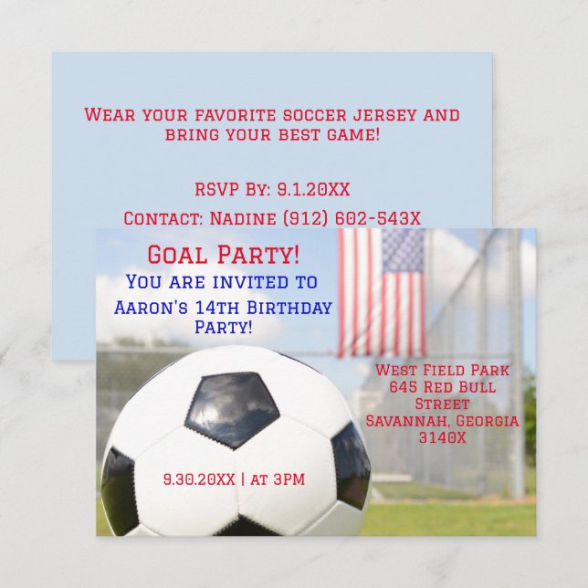 Modern American Flag Soccer Birthday Invitation (Front/Back)