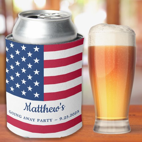 Modern American Flag Soldier Going Away Party Can Cooler