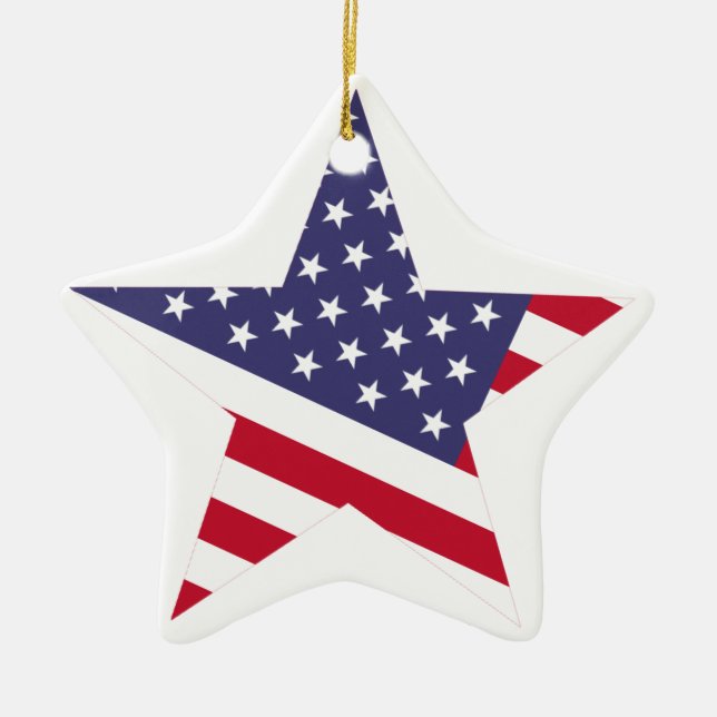 Modern American Flag Stars Red White Blue Ceramic Ornament (Front)