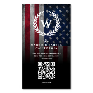 Modern American Flag US Barbershop Monogram Barber Business Card Magnet