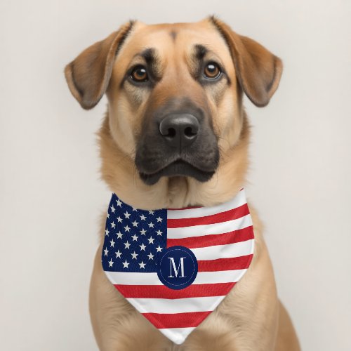 Modern American Flag with Monogram  Pet Bandana Collar