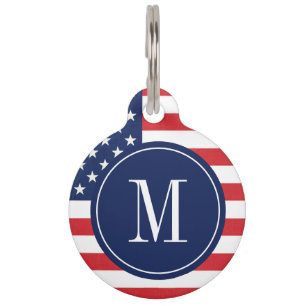 Modern American Flag with Monogram Pet ID Tag