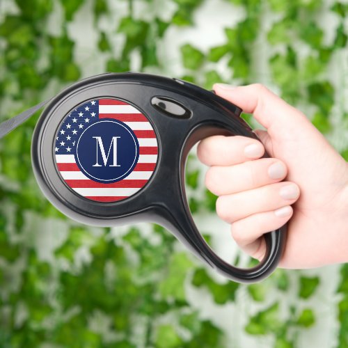Modern American Flag with Monogram Retractable Pet Leash
