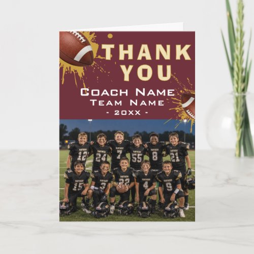 Modern American Football Team Photo Coach Thank You Card