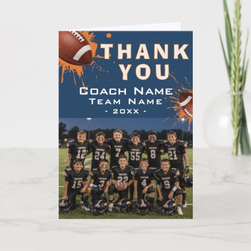 Modern American Football Team Photo Coach Thank You Card