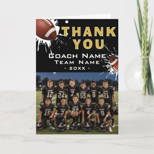Modern American Football Team Photo Coach Thank You Card