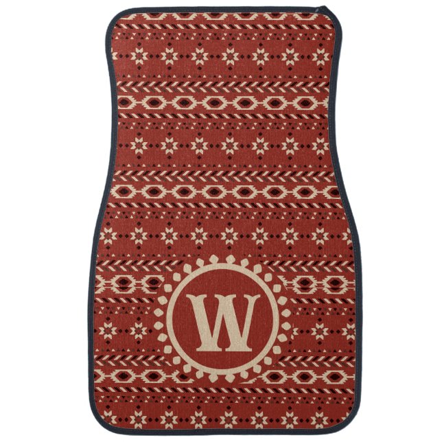 Modern American Native Influenced Pattern Monogram Car Floor Mat (Front)