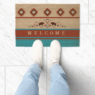 Modern American Native Influenced Pattern Monogram Fiber Doormat