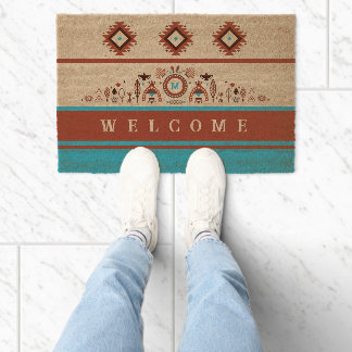 Modern American Native Influenced Pattern Monogram Fiber Doormat