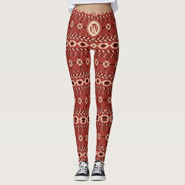 Modern American Native Influenced Pattern Monogram Leggings (Front)