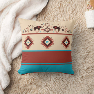 Modern American Native Influenced Pattern Monogram Throw Pillow
