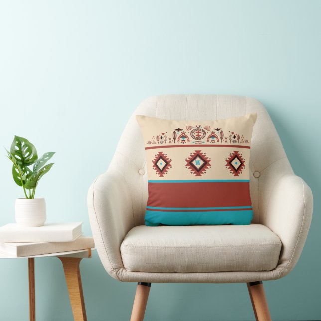 Modern American Native Influenced Pattern Monogram Throw Pillow (Chair)