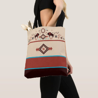 Modern American Native Influenced Pattern Monogram Tote Bag