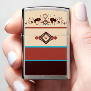 Modern American Native Influenced Pattern Monogram Zippo Lighter