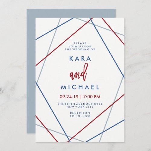 Modern American  Patriotic Geometric Wedding Invitation