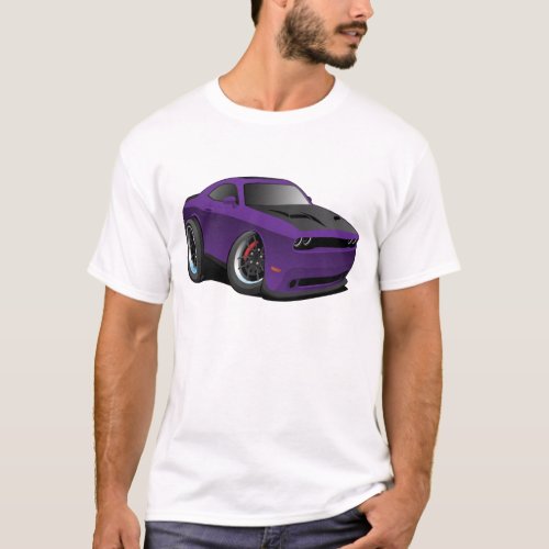 Modern American Purple Muscle Car Cartoon T_Shirt