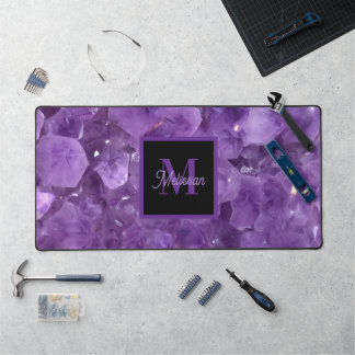 Modern Amethyst Birthstone Monogram Name Desk Mat
