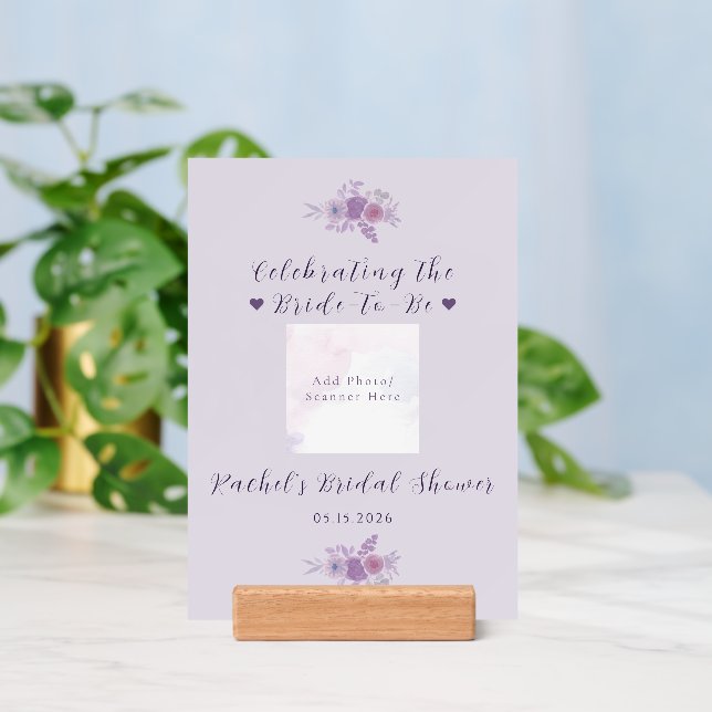 Modern Amethyst Floral Bridal Shower Custom Photo Holder (Insitu 3)