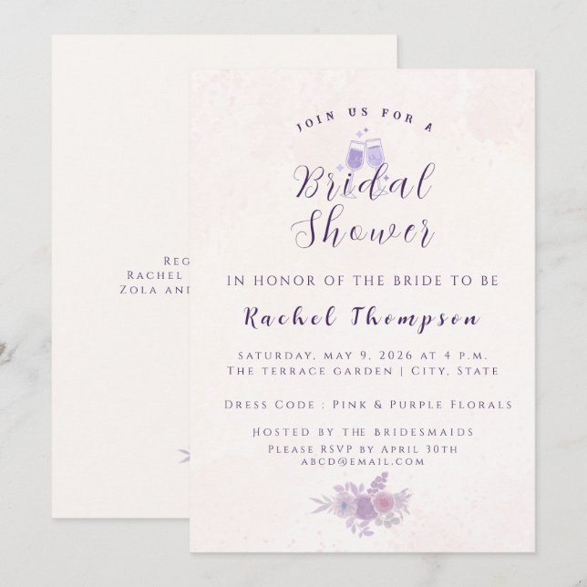 Modern Amethyst Floral Bridal Shower Customized Invitation (Front/Back)