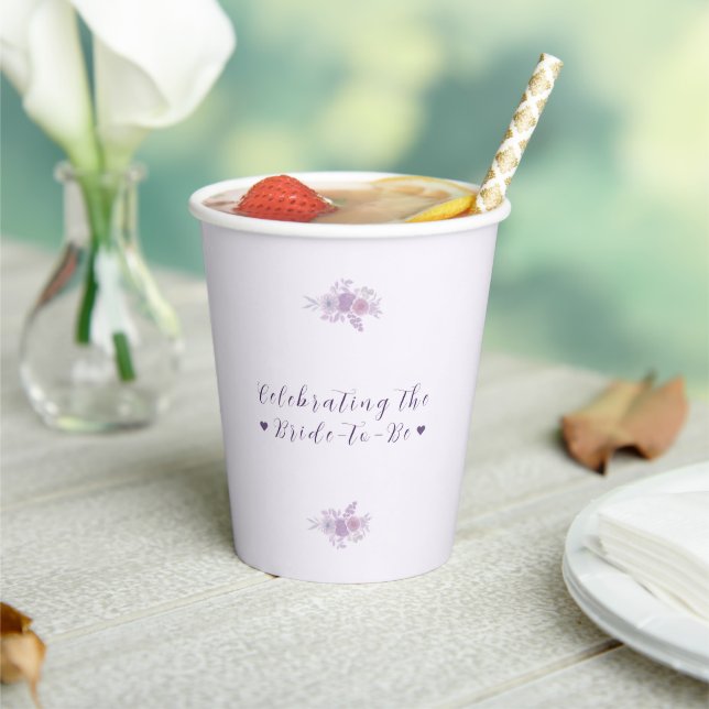 Modern Amethyst Floral Bridal Shower Customized Paper Cups (Insitu)
