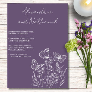 Modern Amethyst Purple & White Butterfly Wedding  Invitation