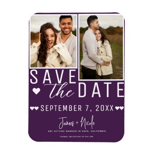Modern Amethyst Save the Date 2 Photo Wedding Magnet