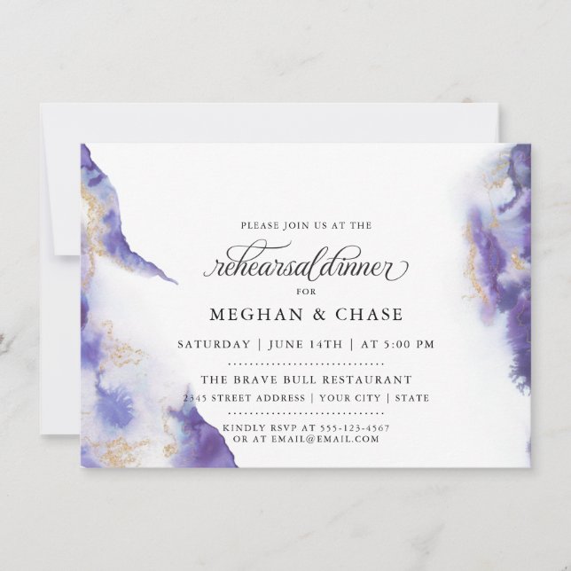 Modern Amethyst Watercolor Geode  BarefootBride™ Invitation (Front)