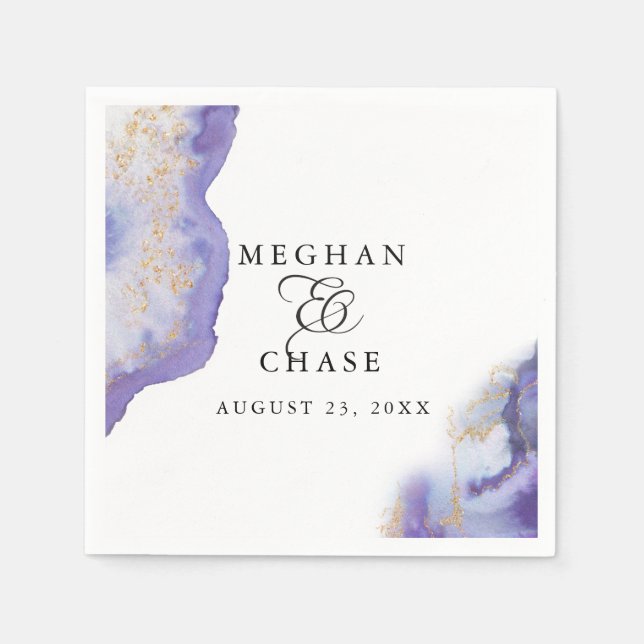 Modern Amethyst Watercolor Geode BarefootBride™ Napkins (Front)