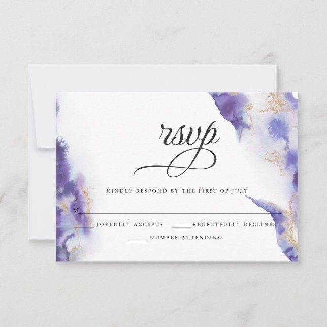 Modern Amethyst Watercolor Geode  BarefootBride™ RSVP Card (Front)