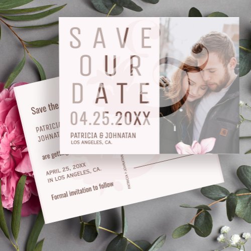Modern ampersand blush save date wedding photo announcement postcard