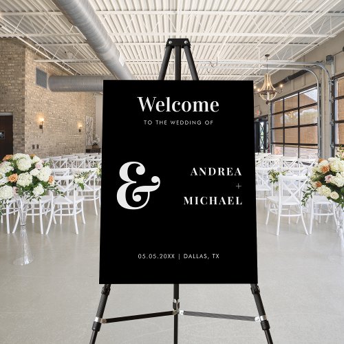 Modern Ampersand Names Black Wedding Welcome Sign